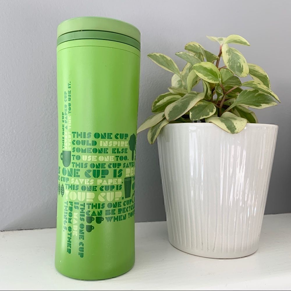 Starbucks Collectible 2010 GREEN Recycled Travel Tumbler 12 oz Hot or Cold Cup